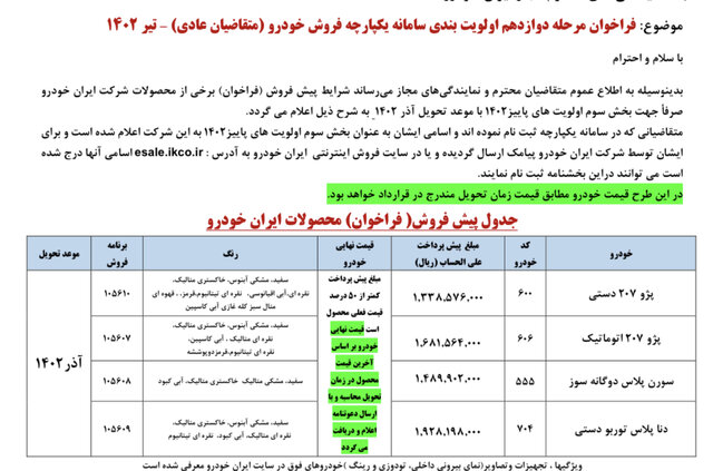 موعد تحویل خودروها آذر ماه ۱۴۰۲